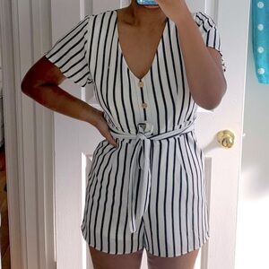 CRYSTAL SKY White Pin Striped Romper NWOT
